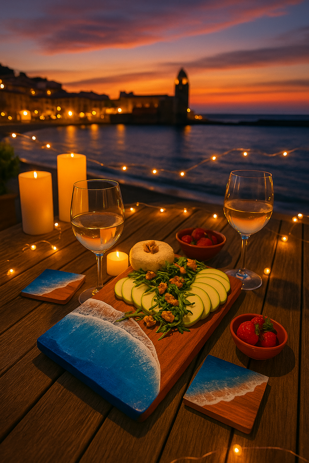 Planche à découper en bois massif et vague en résine alimentaire