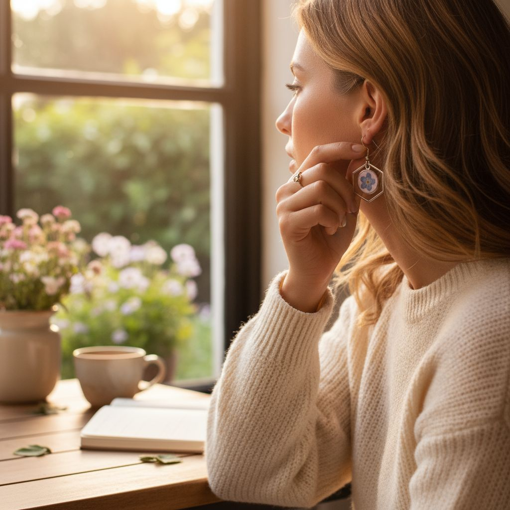 Boucles d’oreilles Fleur d’Hexagone - Résine & fleur naturelle bleue
