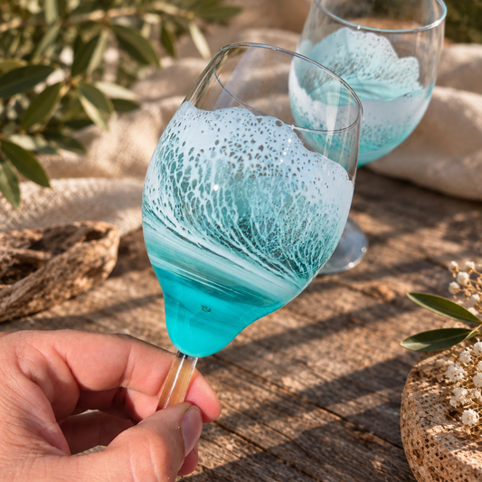 Duo de Verres à Vin Vague Vert d'Eau — Fait Main