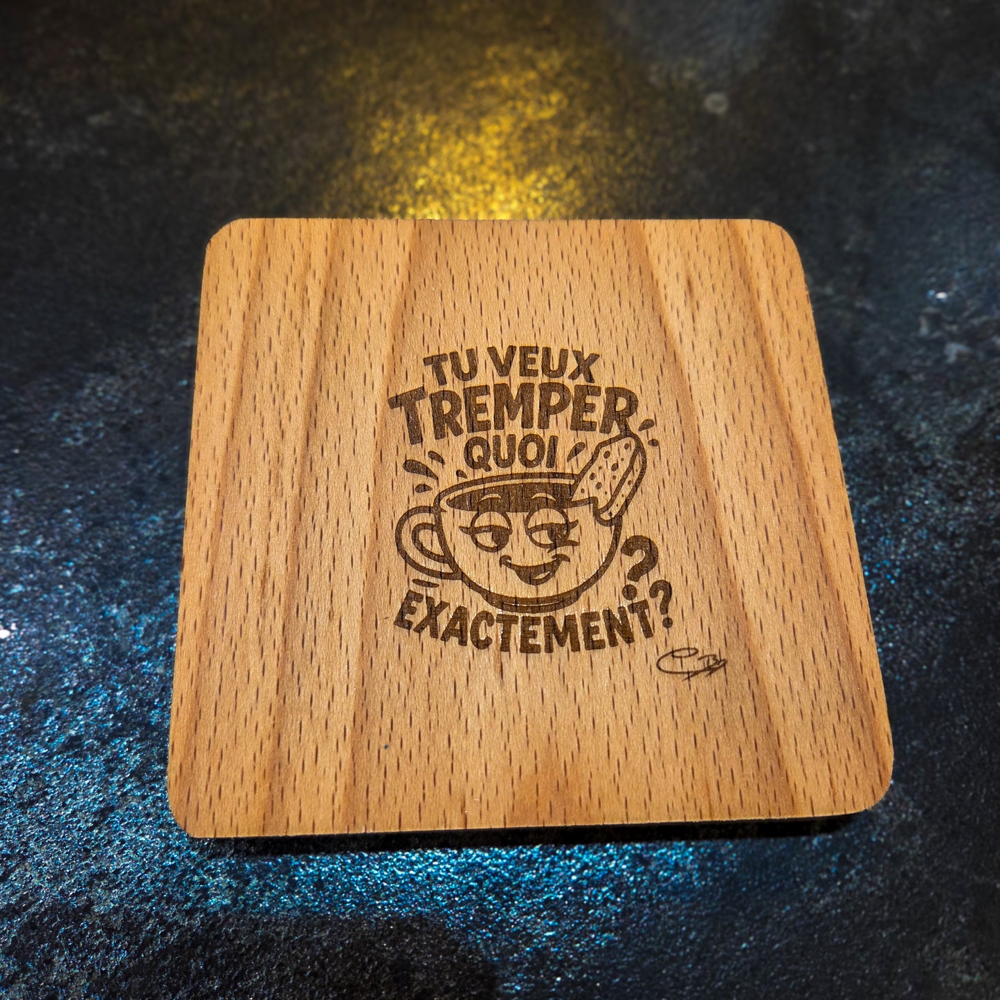 Collection « Matin coquin »  Lot de 4 sous-verres en bois de Hêtre