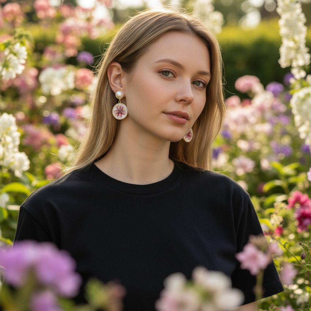 Boucles d’oreilles " Pétales d’Or " Résine & fleurs naturelles roses