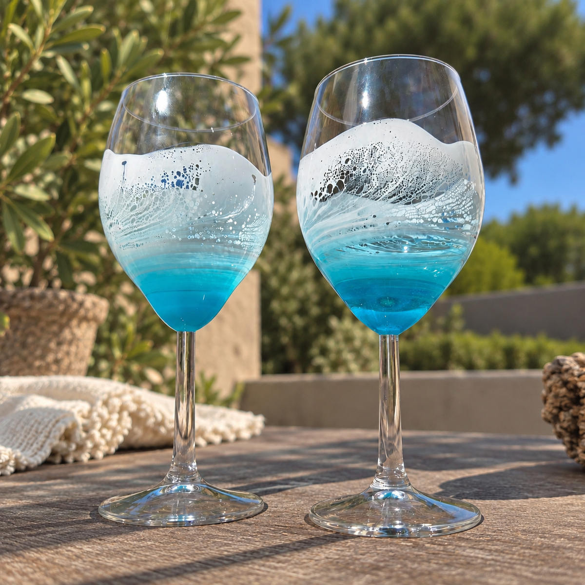 Duo de Verres à Vin Vague Bleue — Fait Main