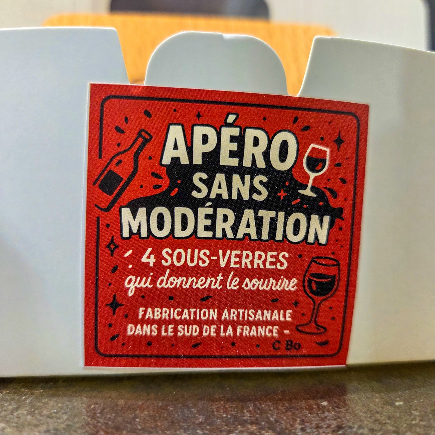 Collection " Apéro sans modération " Lot de 4 sous verres en bois de Hêtre