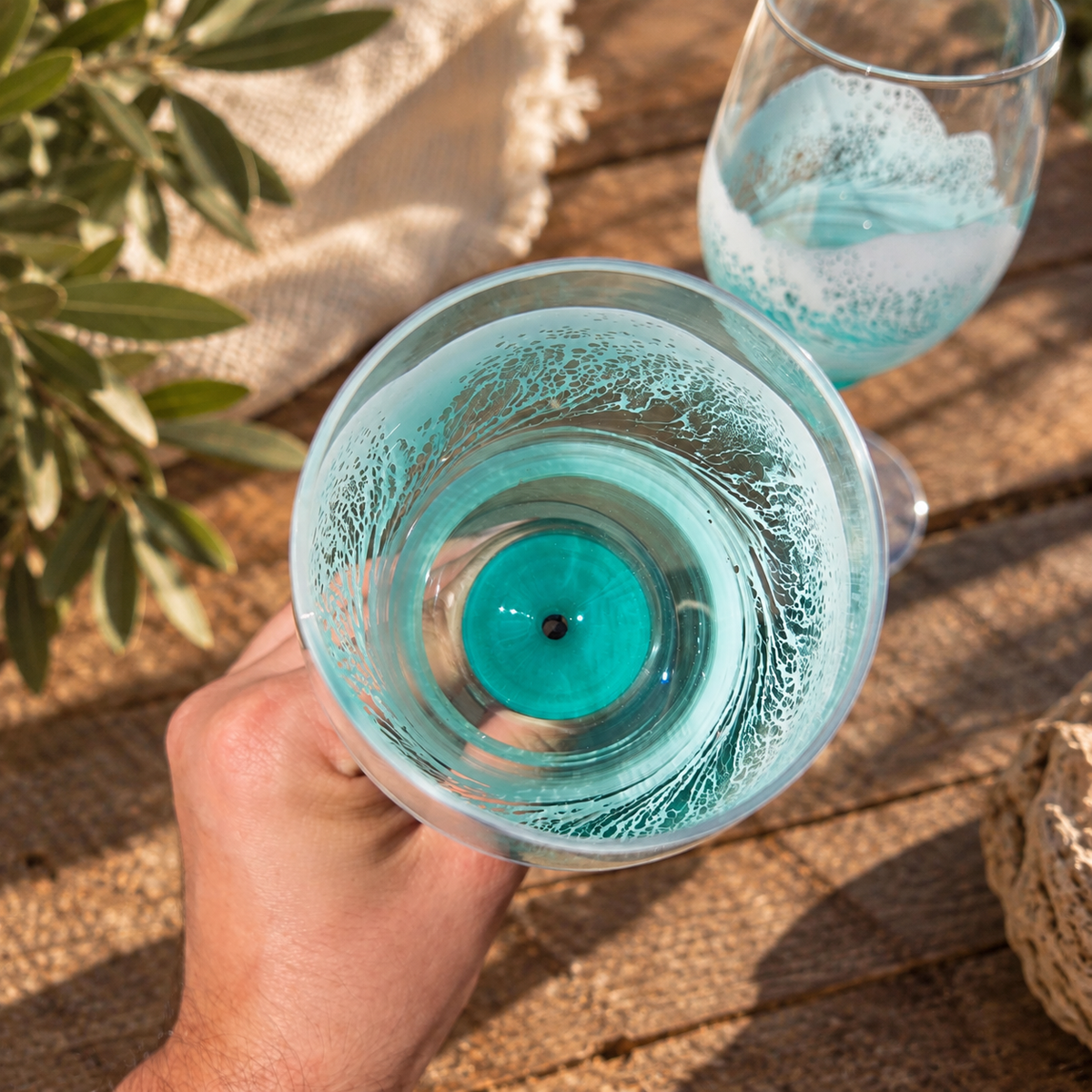 Duo de Verres à Vin Vague Vert d'Eau — Fait Main