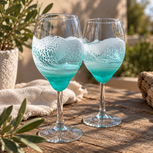 Duo de Verres à Vin Vague Vert d'Eau — Fait Main