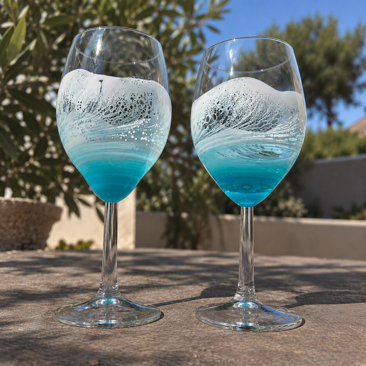 Duo de Verres à Vin Vague Bleue — Fait Main