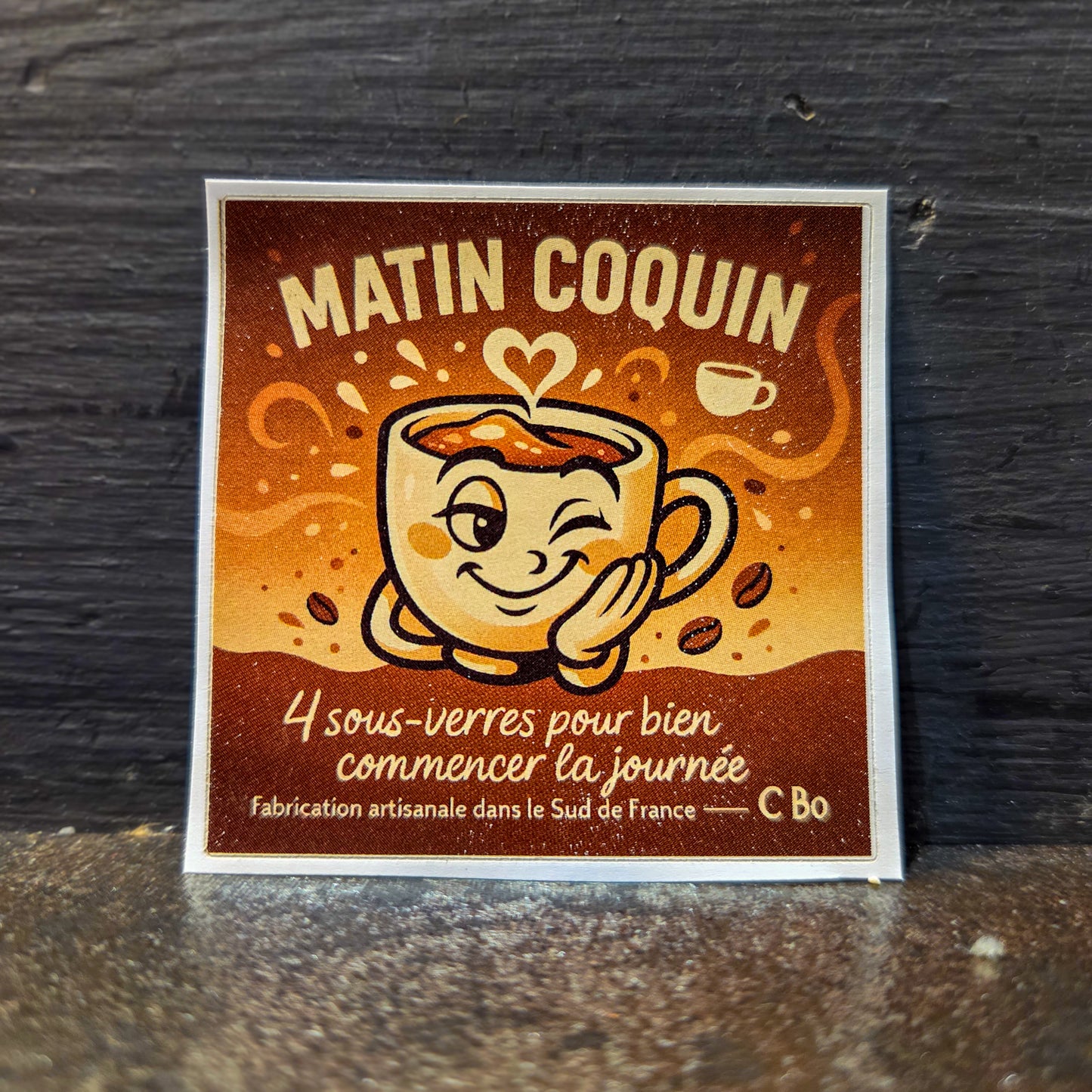 Collection « Matin coquin »  Lot de 4 sous-verres en bois de Hêtre