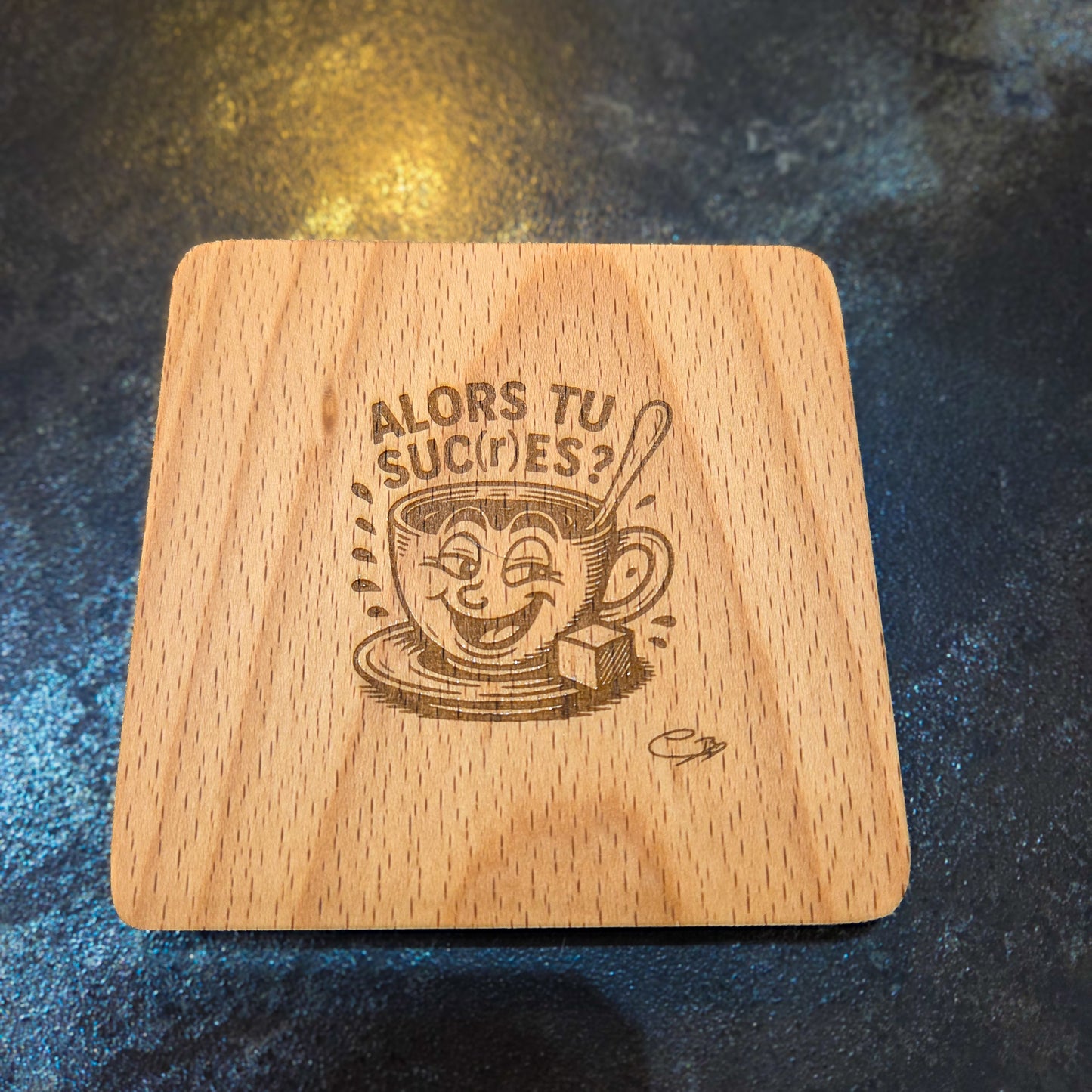 Collection « Matin coquin »  Lot de 4 sous-verres en bois de Hêtre