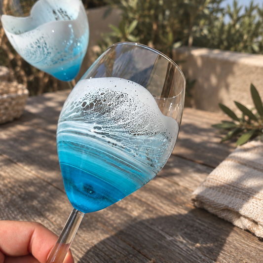 Duo de Verres à Vin Vague Bleue — Fait Main