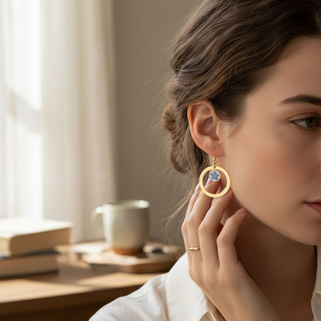 Boucles d’oreilles " Cercle d'Azur " Résine & fleur naturelle bleue