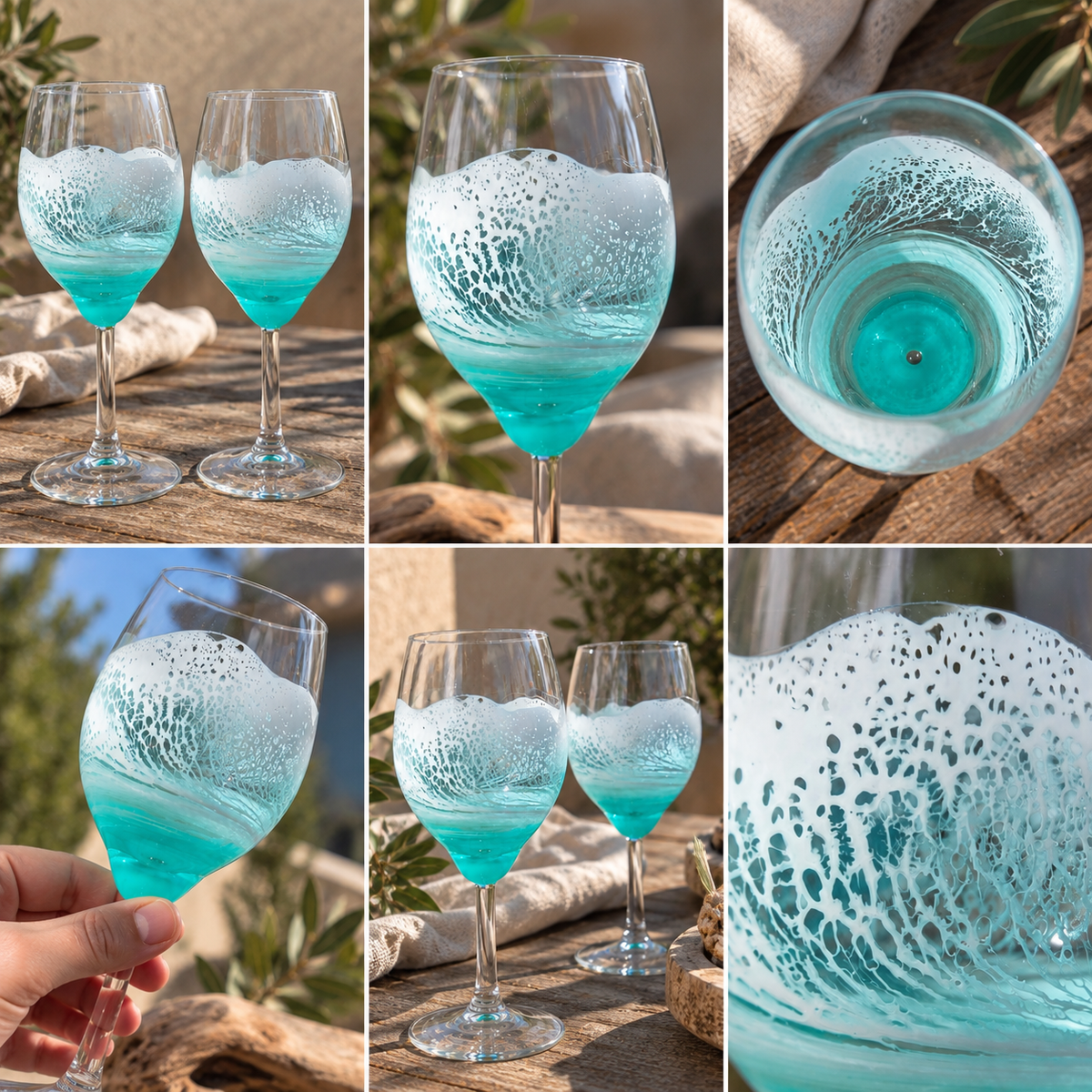 Duo de Verres à Vin Vague Vert d'Eau — Fait Main