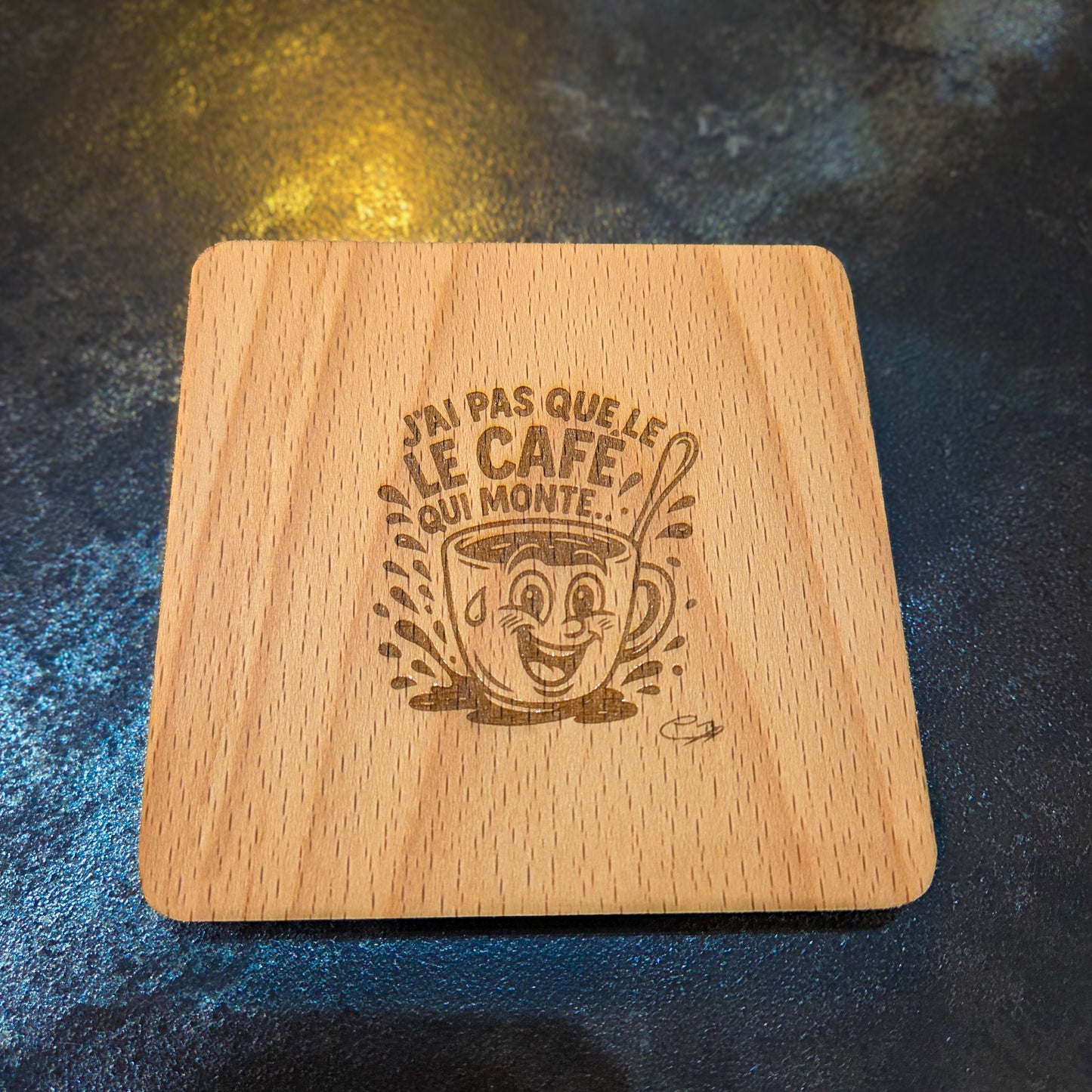 Collection « Matin coquin »  Lot de 4 sous-verres en bois de Hêtre